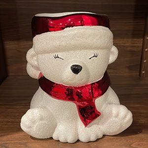 New Santa bear sparkle 3-candle holder by bath and body works - ceramic